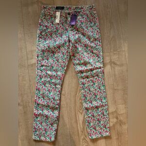 J. Crew Floral Skinny Pants in Green, Red and Pink
